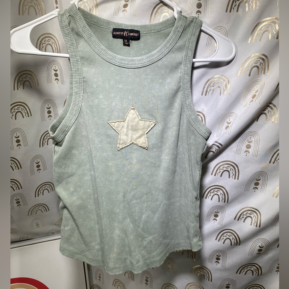 Almost Famous Mint Green Tank Top with Star Patch